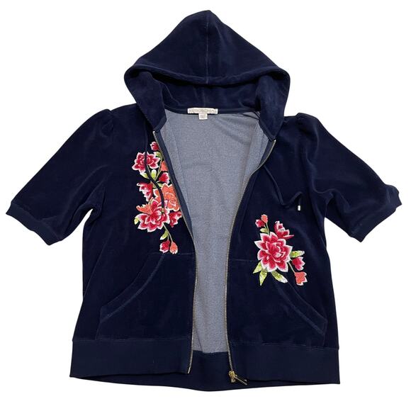 Boston Proper Embroidered Plush Terry Lounge Set | Floral Hoodie Pants Y2K NWOT - Picture 3 of 12